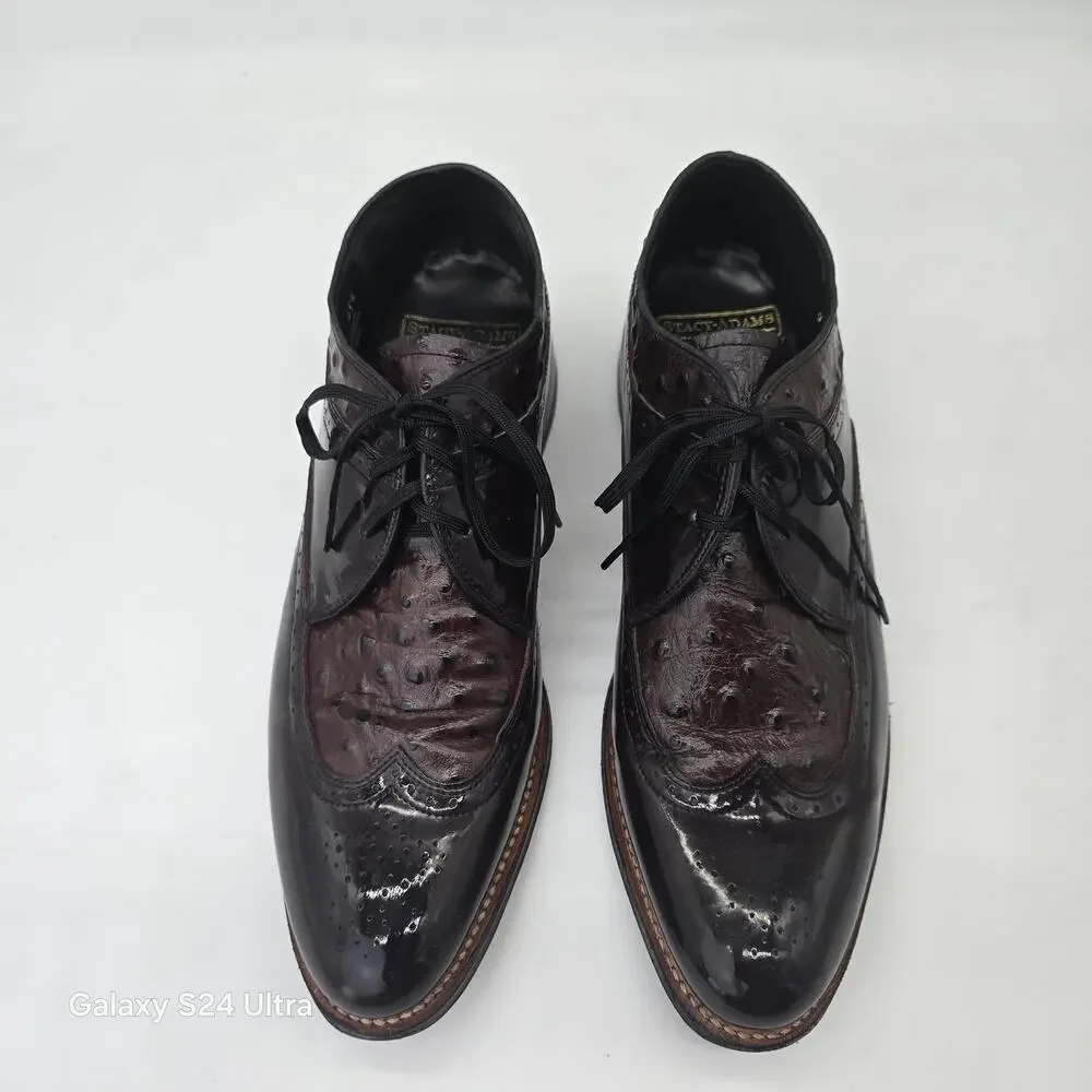 Stacy Adams Dayton Ostrich Wingtip Oxford Burgundy Lace up Dress Shoe Men's 9D